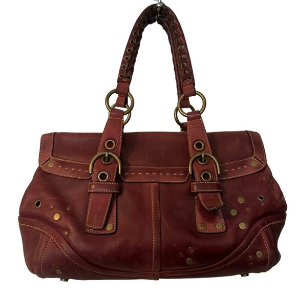 Rare Vintage Limited Edition Coach Burgundy Studded Expandable Soho Satchel 9642 - Picture 7 of 14